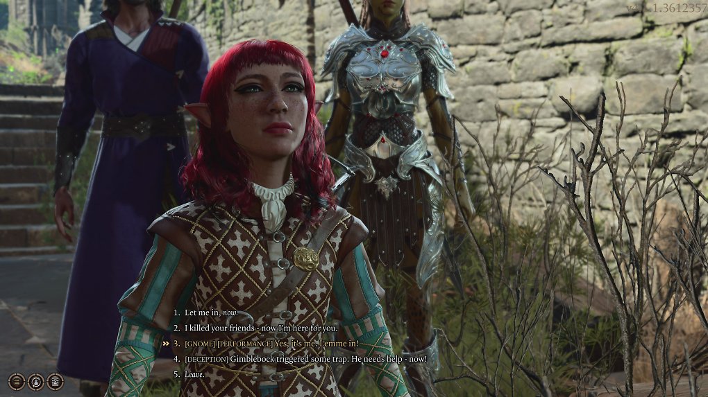 Ein Spielercharakter aus Baldur's Gate 3 muss sich für eine Dialogoption entscheiden