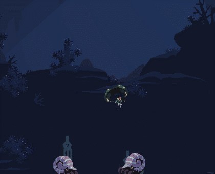 Der Pilot aus Risk of Rain Returns kämpft gegen eine Krabbe und zwei Einsiedlerkrebse.
