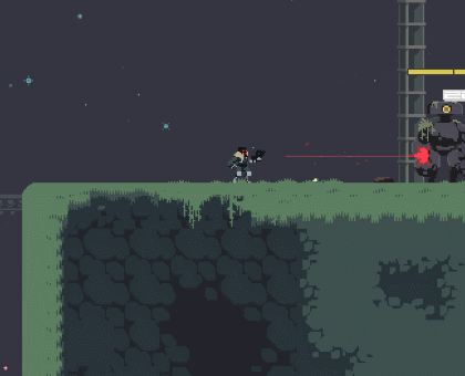 Der Pilot aus Risk of Rain Returns nutzt seinen Fallschirm, um zwei Steingolems auszumanövrieren.