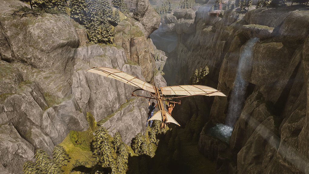 Die Brüder fliegen mit einer Art Flugmaschine.