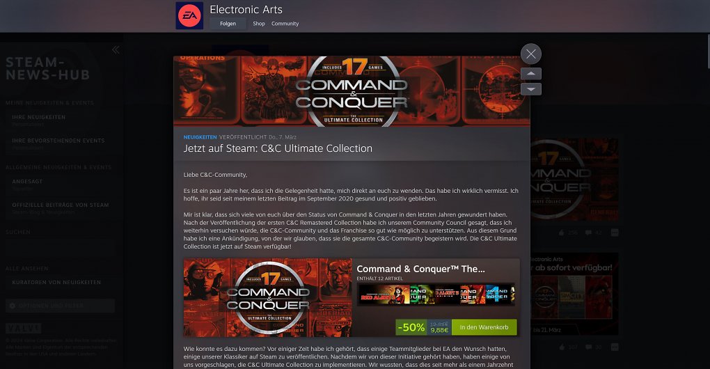 Ein Ausschnitt aus EAs Nachricht auf Steam