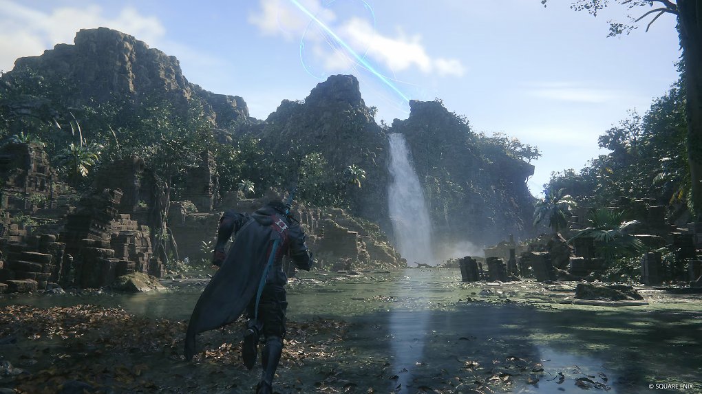 Man sieht ein wunderschönes Gebiet mit einem Wasserfall.