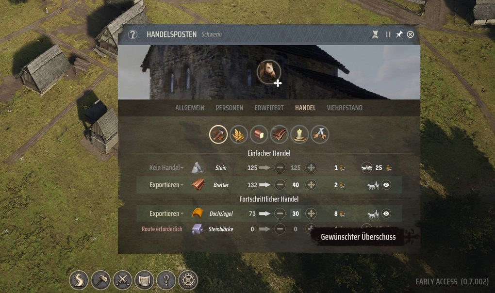 Verkauft früh im Spiel am besten Bretter und Dachziegel in eurem Handelsposten. So bessert ihr das Regionsvermögen auf.