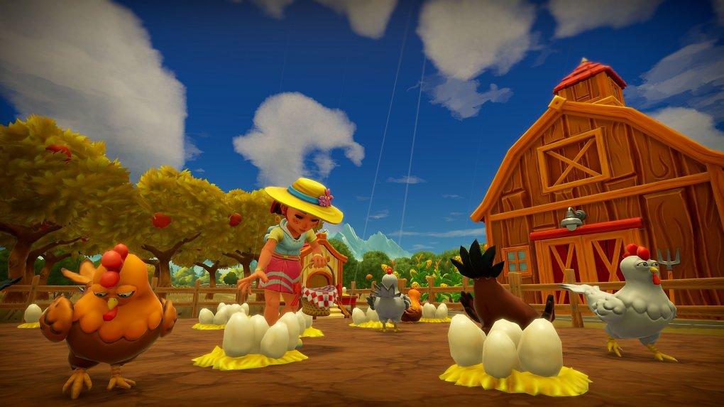 Die Hühner im Spiel werden versorgt.