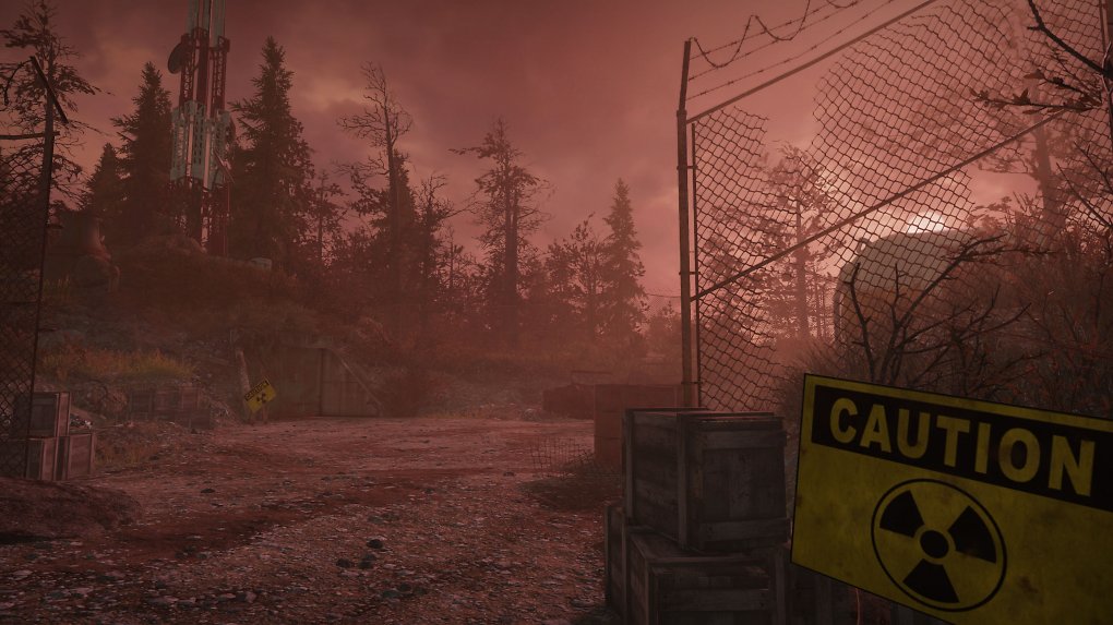 Verlassenes Gebiet mit Schild "Caution"