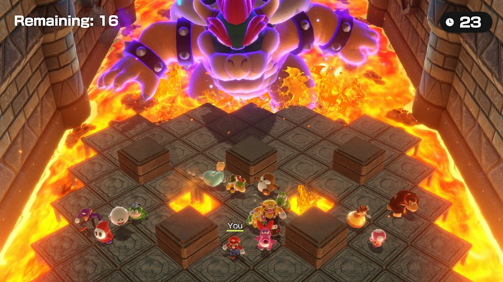 Bowser macht Jagd auf die Teilnehmer der Party