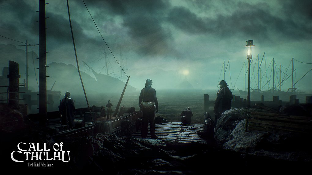 Die Menschen im Hafen von Darkwater blicken aufs Meer