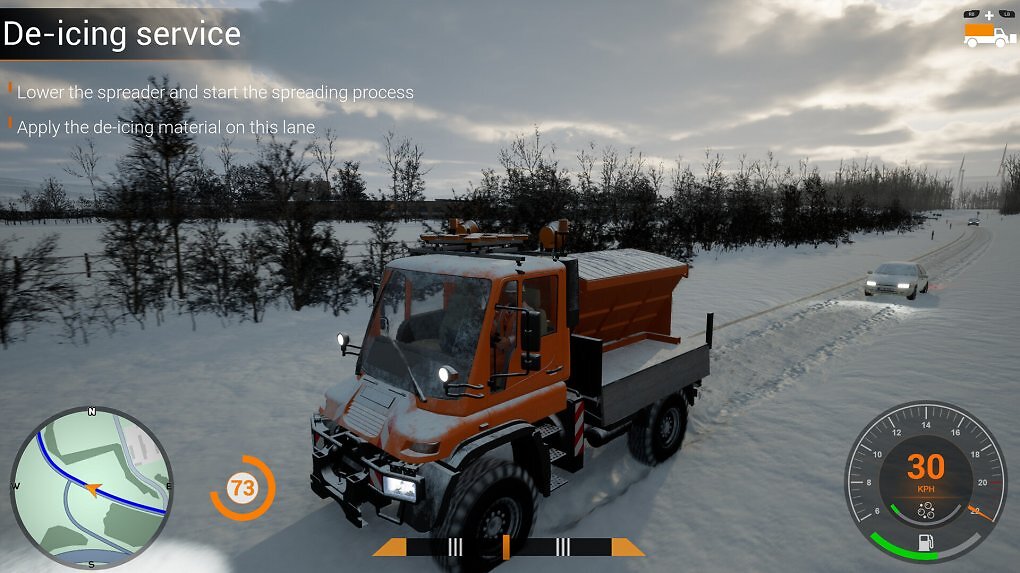 Ein Streufahrzeug im Schnee