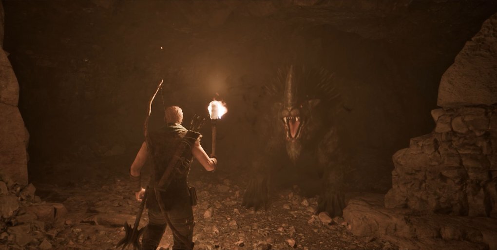 Der Held trifft in einer Höhle auf einen Schattenläufer