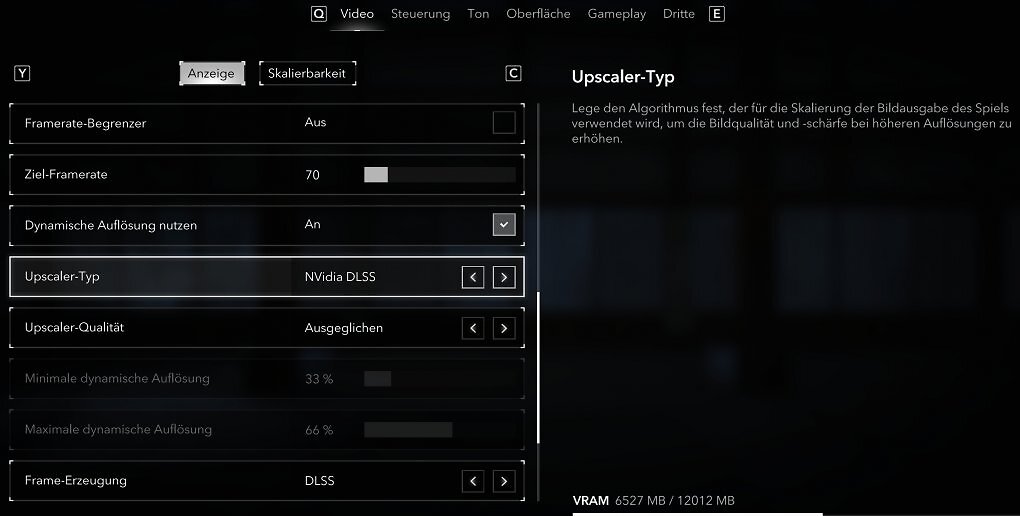 Asassin's Creed Shadows DLSS Menü