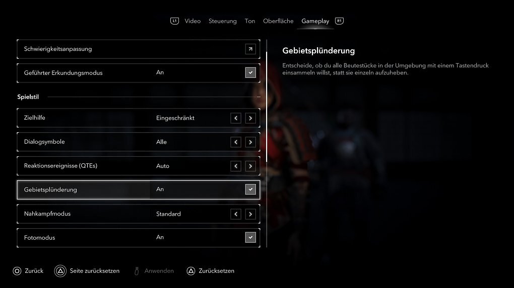 Optionsbildschirm von Assassin's Creed Shadows