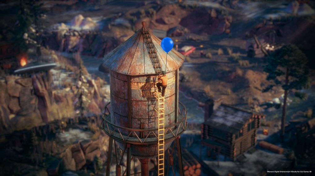 Winston klettert auf einen Wasserturm.