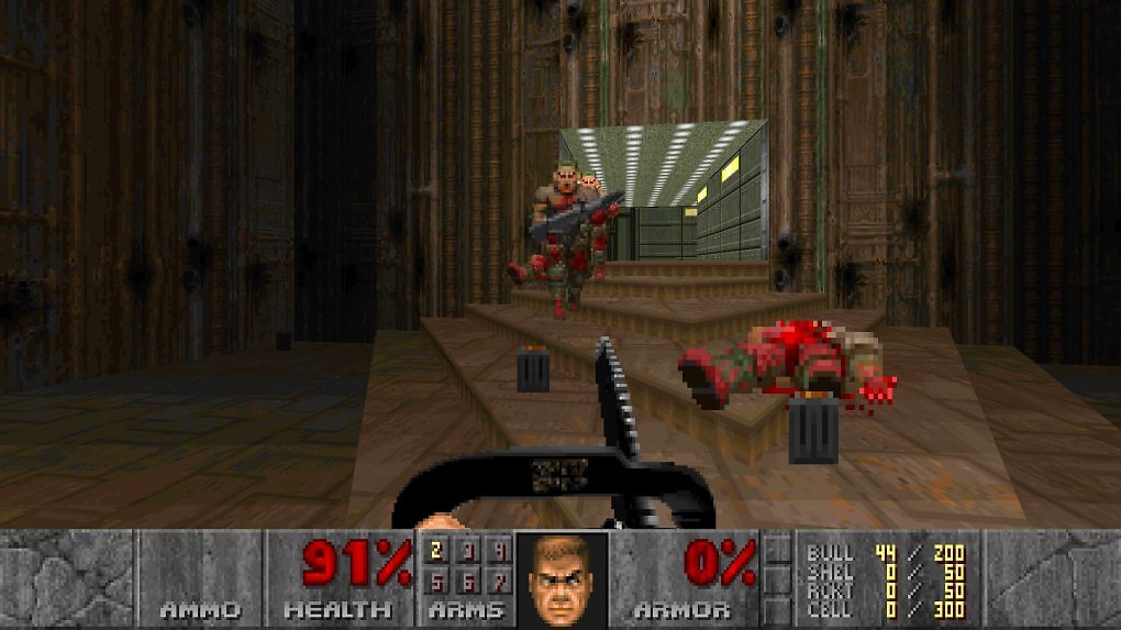 Ein Screenshot aus Doom 2. Mit Kettensäge.