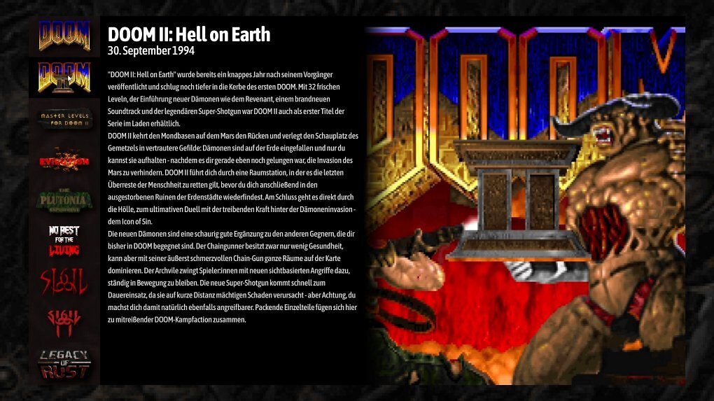 Ein Auswahlmenü aus Doom + Doom II