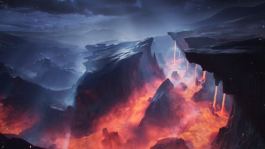 Ein Vulkangraben auf dem Planeten von The Alters.