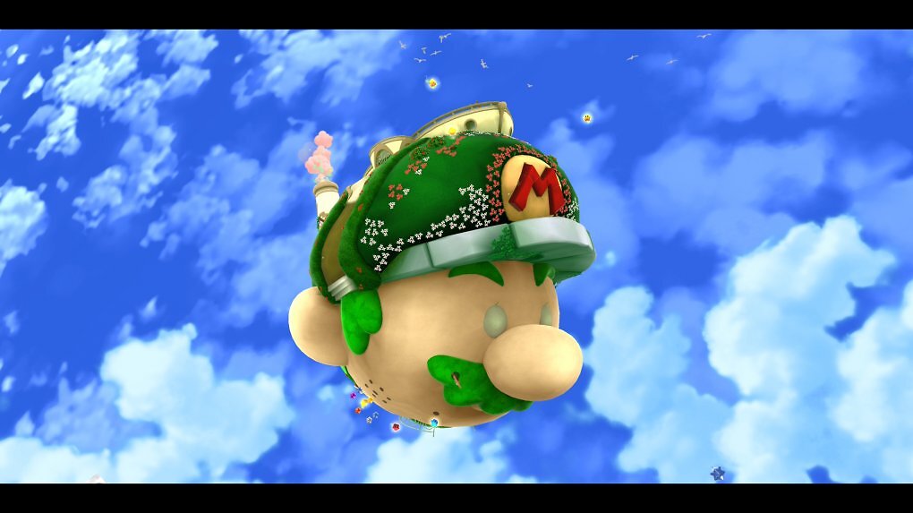 Ein Raumschiff in Form eines Mario Kopfes? Von hier aus startet ihr in die verschiedenen Levels.