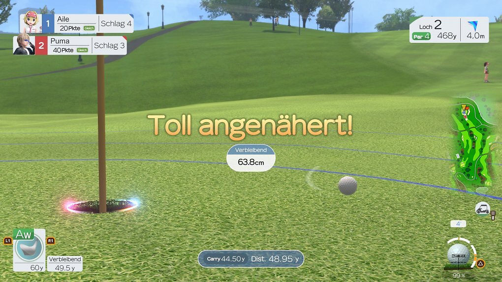 Je näher der Ball am Loch ist, desto besser auch das Feedback.
