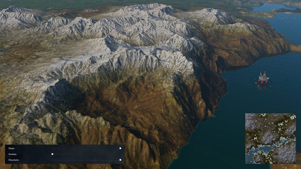 Bei der Kartengenerierung legt ihr über Schieberegler fest, wie stark Wasser, Berge und andere Merkmale ausgeprägt sind.