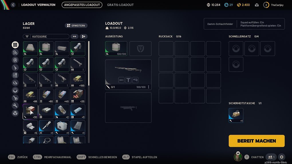 Ein Inventarbildschirm für ARC Raiders