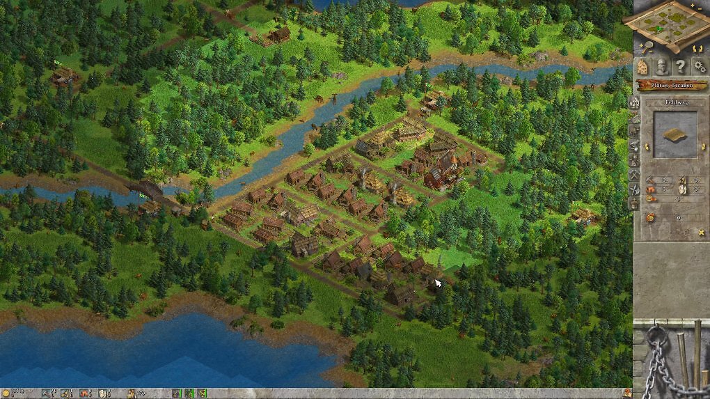 Eine Anfangsstadt in Anno 1503 mit wenigen Häusern.