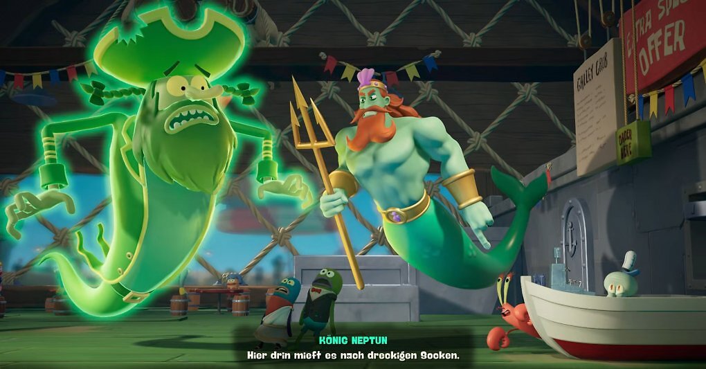 Der fliegende Holländer und König Neptun streiten sich darüber, wer das höhere Ansehen in Bikini Bottom genießt.