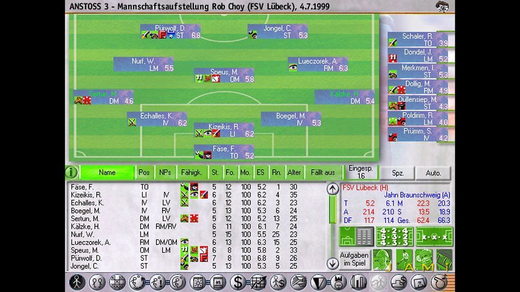 Komplexität trifft Übersicht: In Anstoss 3 aus dem Jahr 2000 konnte man die Aufstellung per Drag &amp; Drop verändern und anpassen.&nbsp;