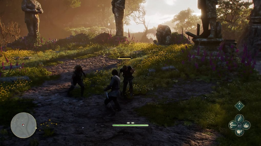 Der Protagonist kämpft mit dem Degen gegen zwei Gegner