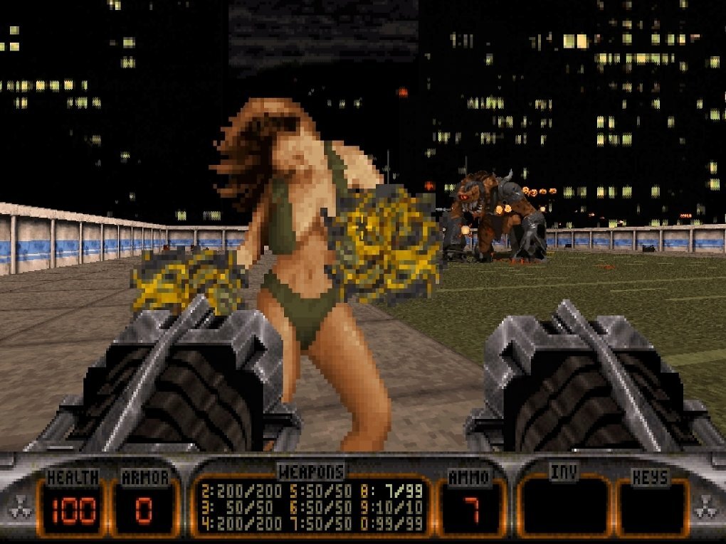 Beim Endboss von Episode 3 tanzen leicht bekleidete Cheerleader in der Arena.