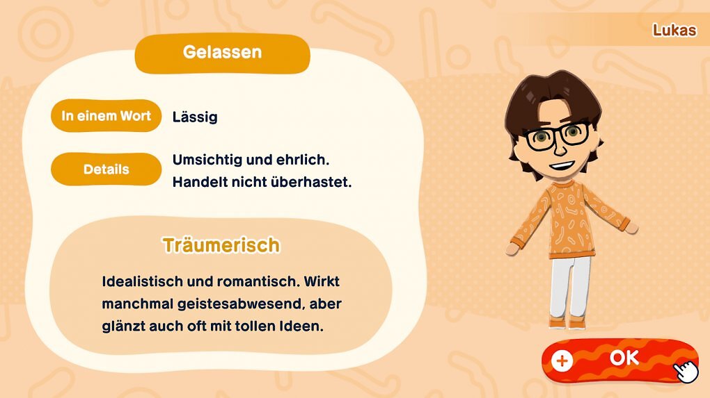 Jedes Mii hat eine eigene Persönlichkeit, die ihr durch Attribute festlegen könnt.