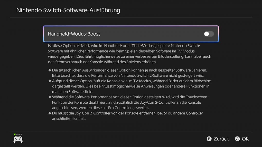 Das solltet ihr bei aktivierten Handheld-Boost.Modus der Switch 2 beachten.