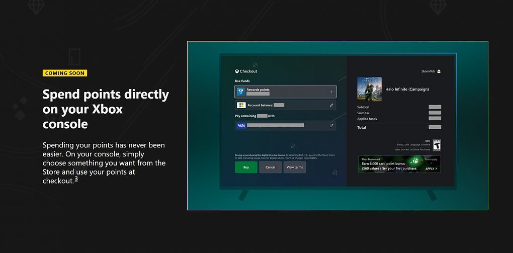 Ein Screenshot der US-Webseite zum neuen Einlösen von Punkten auf der Xbox.