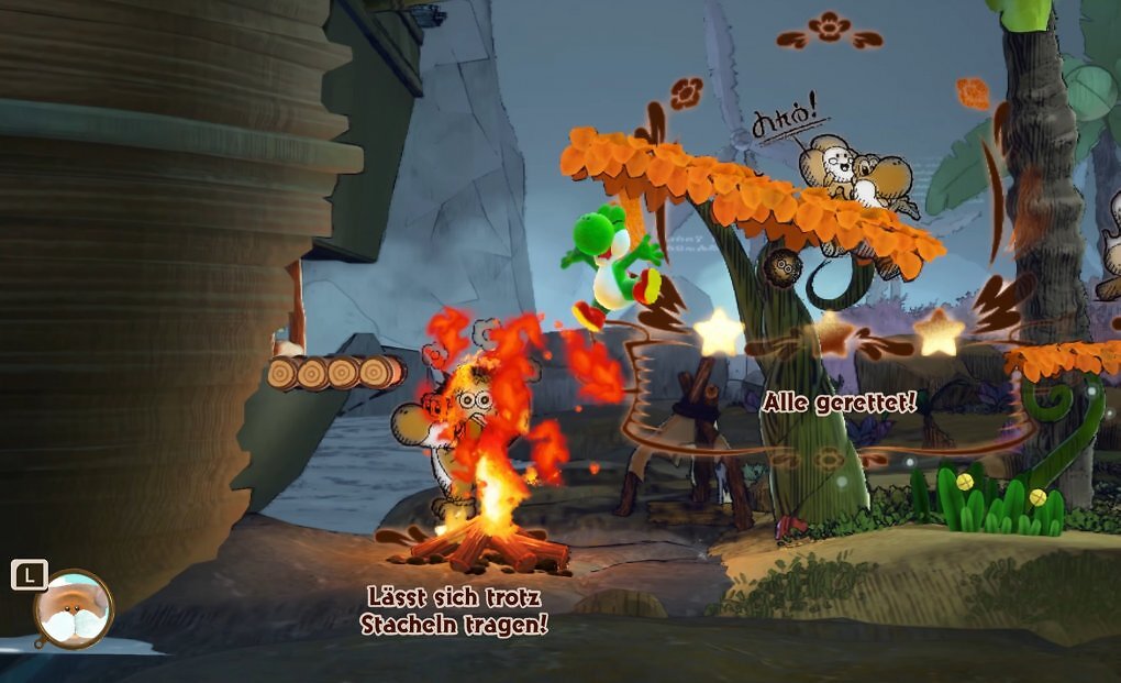 Yoshi ist unverwundbar. Selbst beim Sprung ins Feuer geht er nicht K.O.