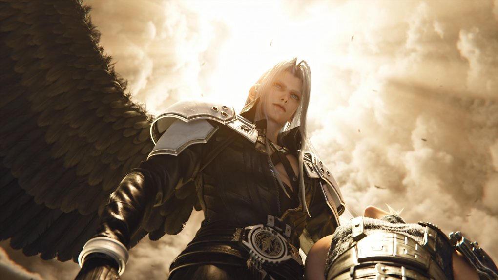 Mehr Symbolkraft geht kaum: In einer Vision erscheint Sephiroth mit dem gebrochenen Cloud in seinen Armen, ein Motiv von beinahe religiöser Wucht, das deutlich an Michelangelos Pietà erinnert.