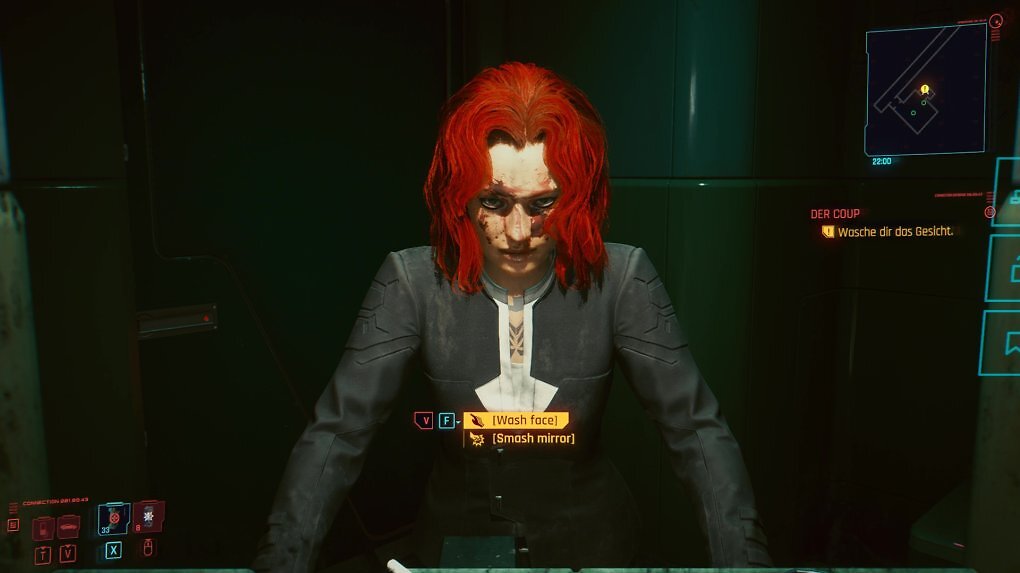 Ein seltener Moment in First-Person-Spielen: Hier erhaschen wir einen kurzen Blick auf unsere Figur in Cyberpunk. Aber auch, wenn wir sie selten sehen, ist uns die Kleidung wichtig.