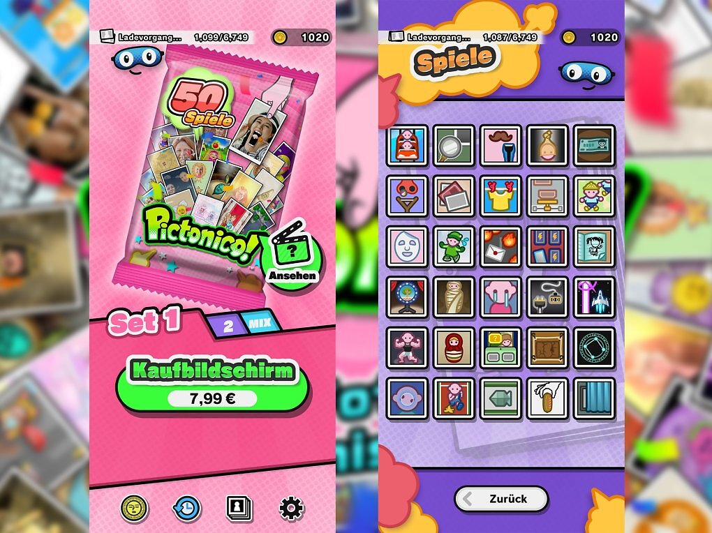 Links seht ihr das Minispielpaket für acht Euro und rechts das für sechs. Relativ teuer für eine Smartphone-App.