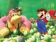 Donkey Kong steht neben Mario in einer Waldlandschaft.