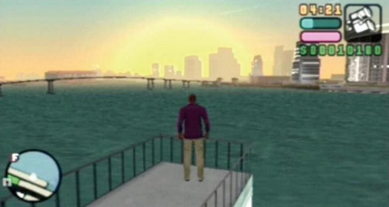 [10/11/2006] Weitsicht: Selbst Gebäude am anderen Ende von Vice City sind ohne Fernglas zu erkennen. 