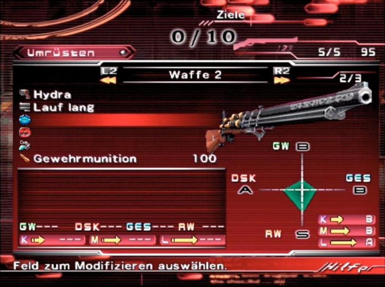 [22/11/2006] Ballermann bauen: Vincents Revolver können Sie jederzeit im Umrüsten-Menü umbauen. (PS2) 
