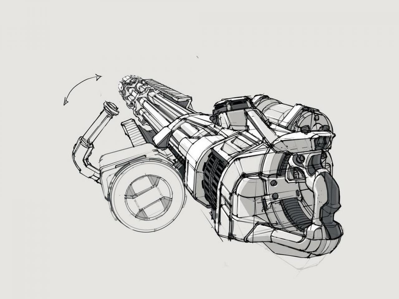 [20/11/2006] Waffen-Prototyp: Wie Bauzeichner entwerfen die Crysis-Macher einen Ballermann zunächst auf dem Papier, bevor sie ihn virtuell umsetzen. 