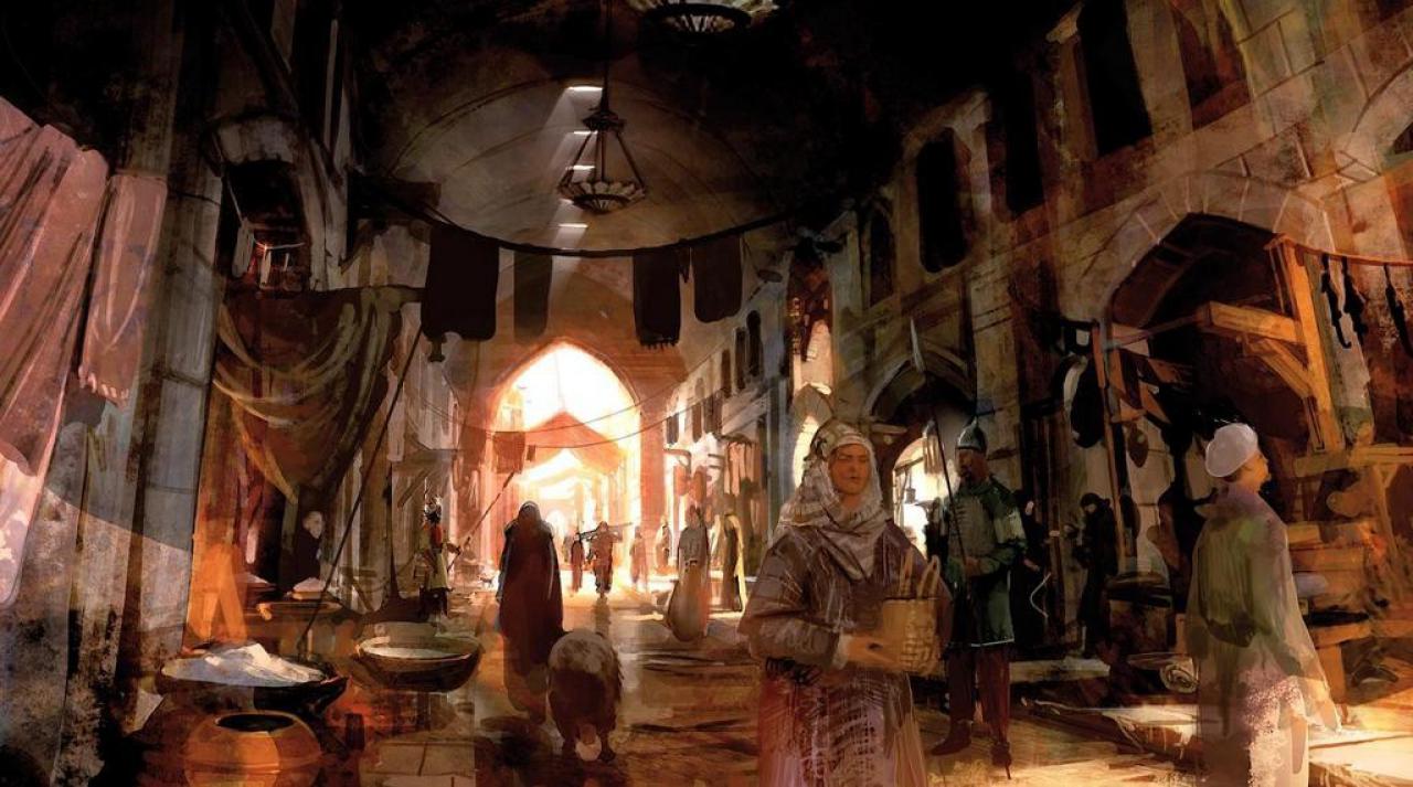 [20/11/2006] Auf dem Marktplatz: Assassin's Creed setzt auf belebte Ort wie diesen orientalischen Basar. Als Vorlage diente den Entwicklern von Ubisoft Montreal der Spielberg-Film Indiana Jones und der Tempel des Todes. 