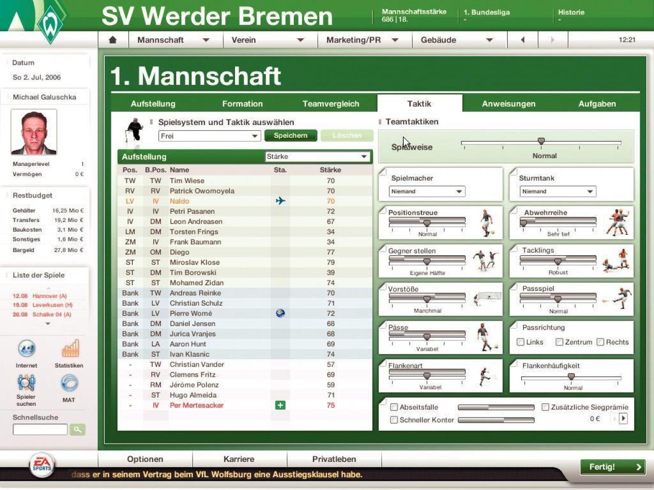 [19/12/2006] Solide, mehr nicht: Die Taktikabteilung lässt es für einen ansonsten so spielstarken Manager etwas an Feinheiten vermissen. 