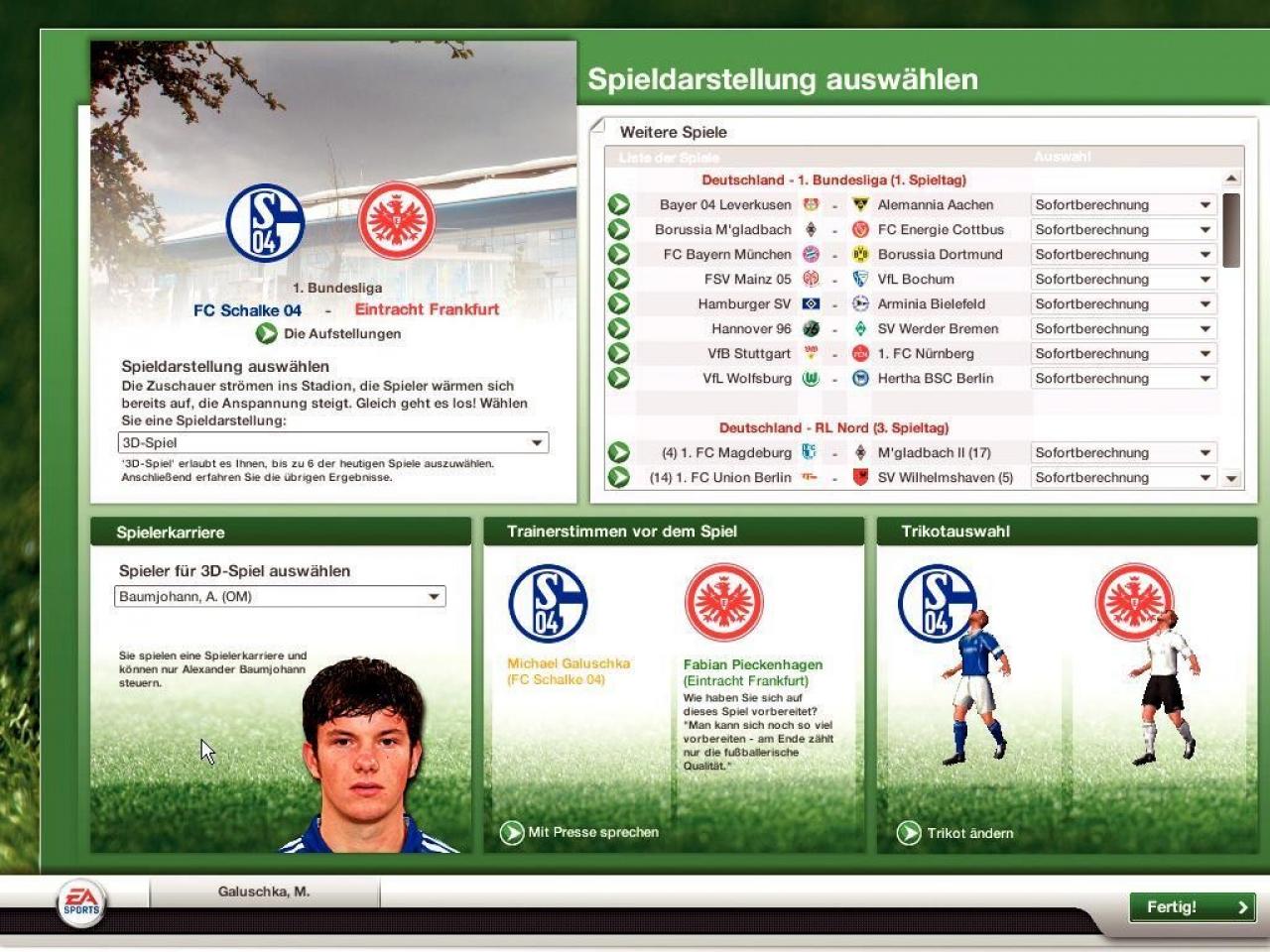 [19/12/2006] Ob wir einen Kicker aktiv steuern wollen, lässt sich vor jedem Spiel neu auswählen. 