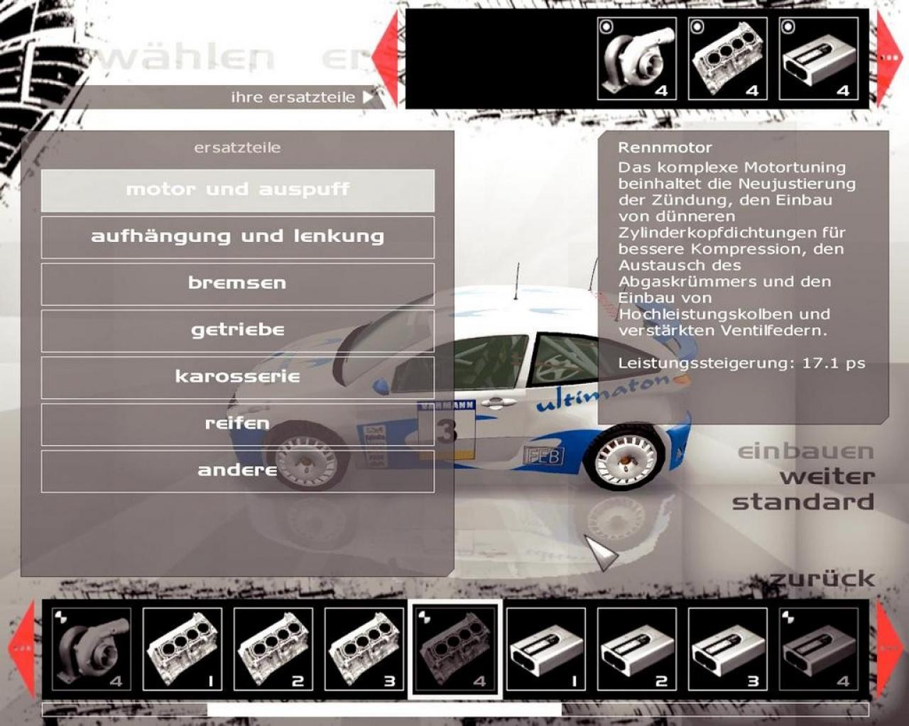 [19/12/2006] Wie beim VW: Den Tuning-Bildschirm haben die Entwickler komplett aus ihrem letzten Rennspiel GTI-Racing übernommen. 