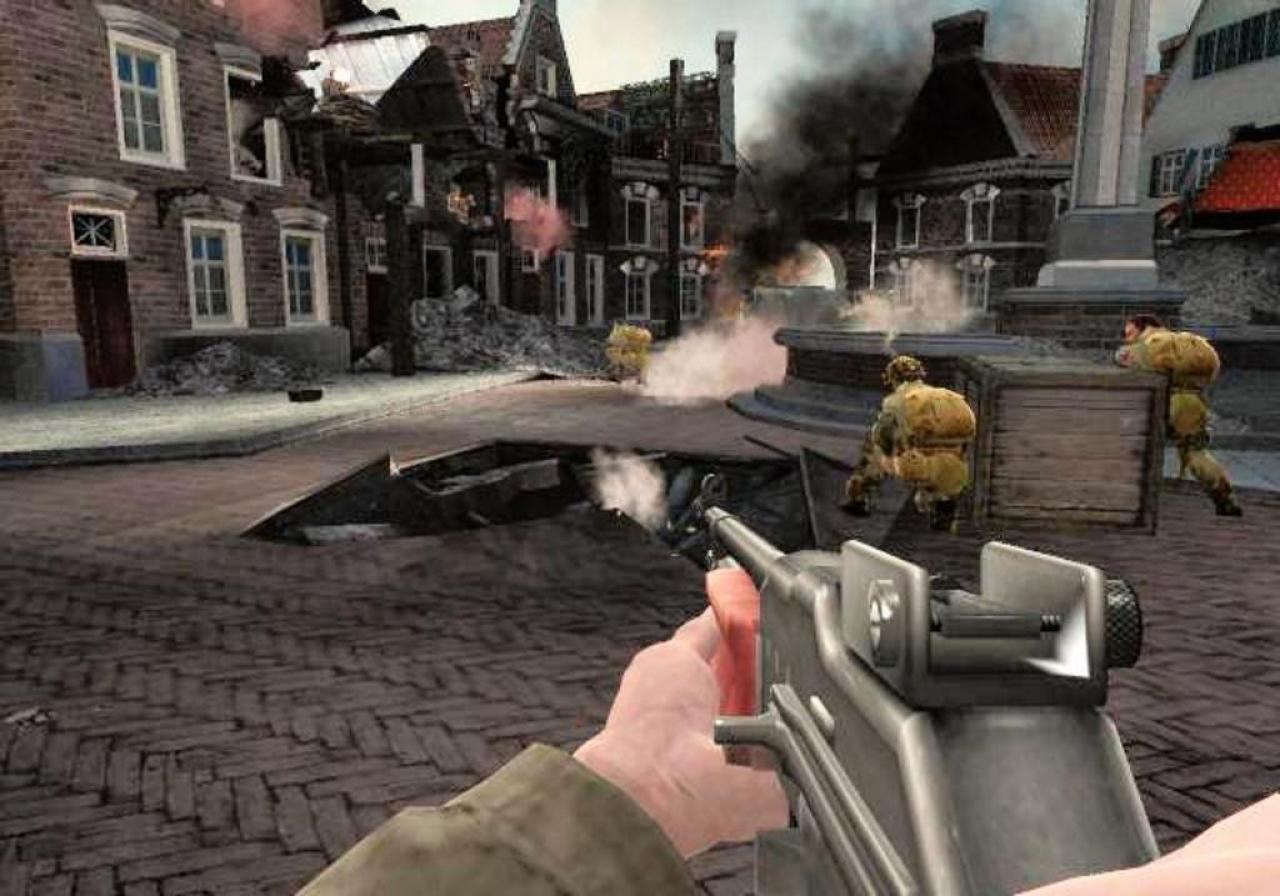[25/03/2007] Knifflig: Auf dem Marktplatz eröffnen deutsche Truppen das Feuer: Eliminiert die Sniper mit präzisen Schüssen! 