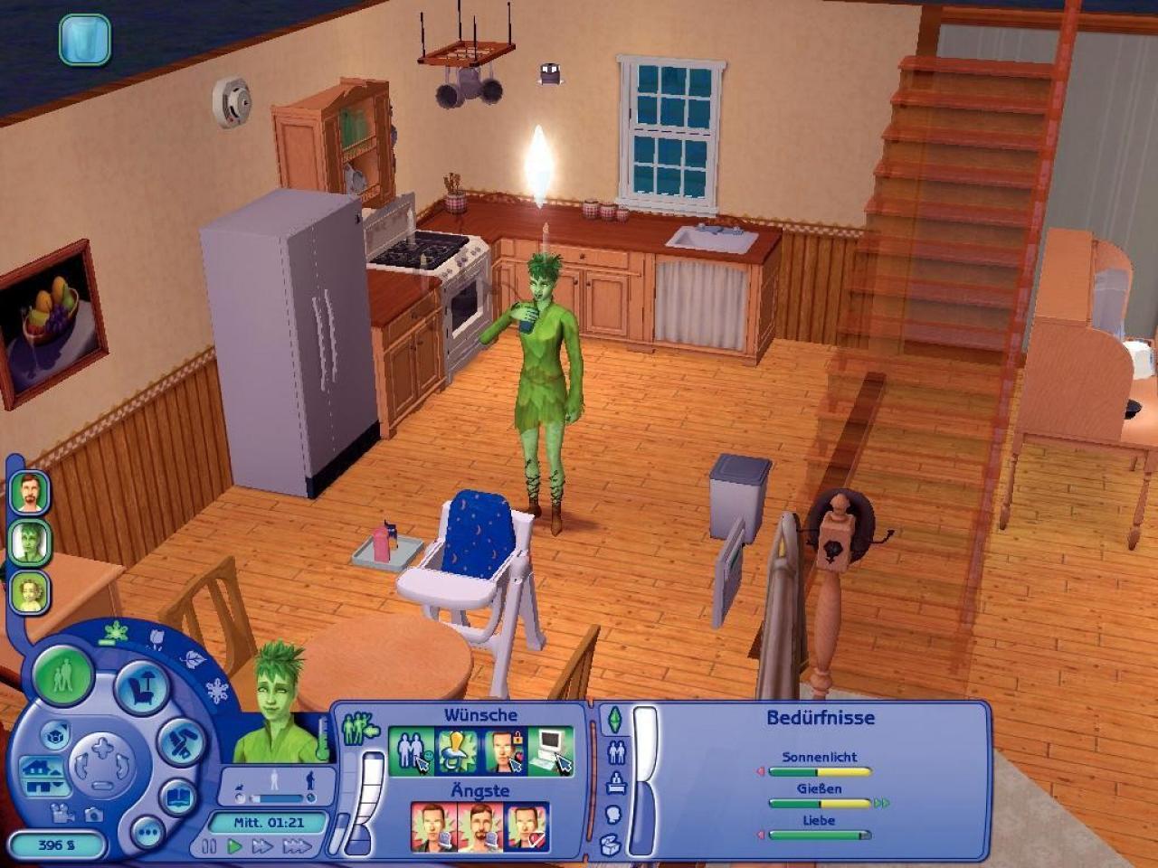 [01/03/2007] Sims können vom Pflanzsimismus befallen werden und so wie Roswitha zur Pflanze mutieren. Die hat einen hohen Bedarf an Wasser und Licht. 