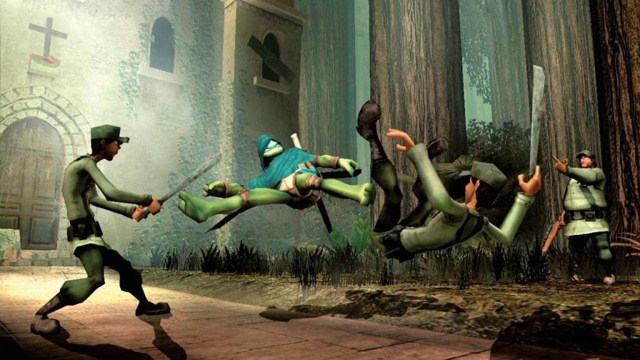 [27/03/2007] Doppelschlag: Mit einem Kick haut die Ninja-Kröte gleich zwei Feinde aus den Socken. 