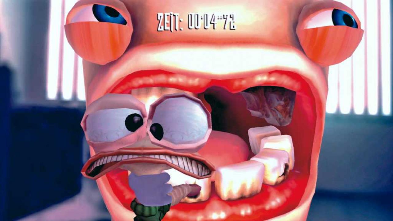 [25/04/2007] Rayman Raving Rabbids - Völlig bekloppte Minispiele bieten die Ableger der Rayman Raving Rabbids-Reihe. Im Bild zieht ihr Würmer aus den Zähnen der Hasen. Auch Kuh-Weitwurf steht im Wii-Erstlings hoch bei uns im Kurs.