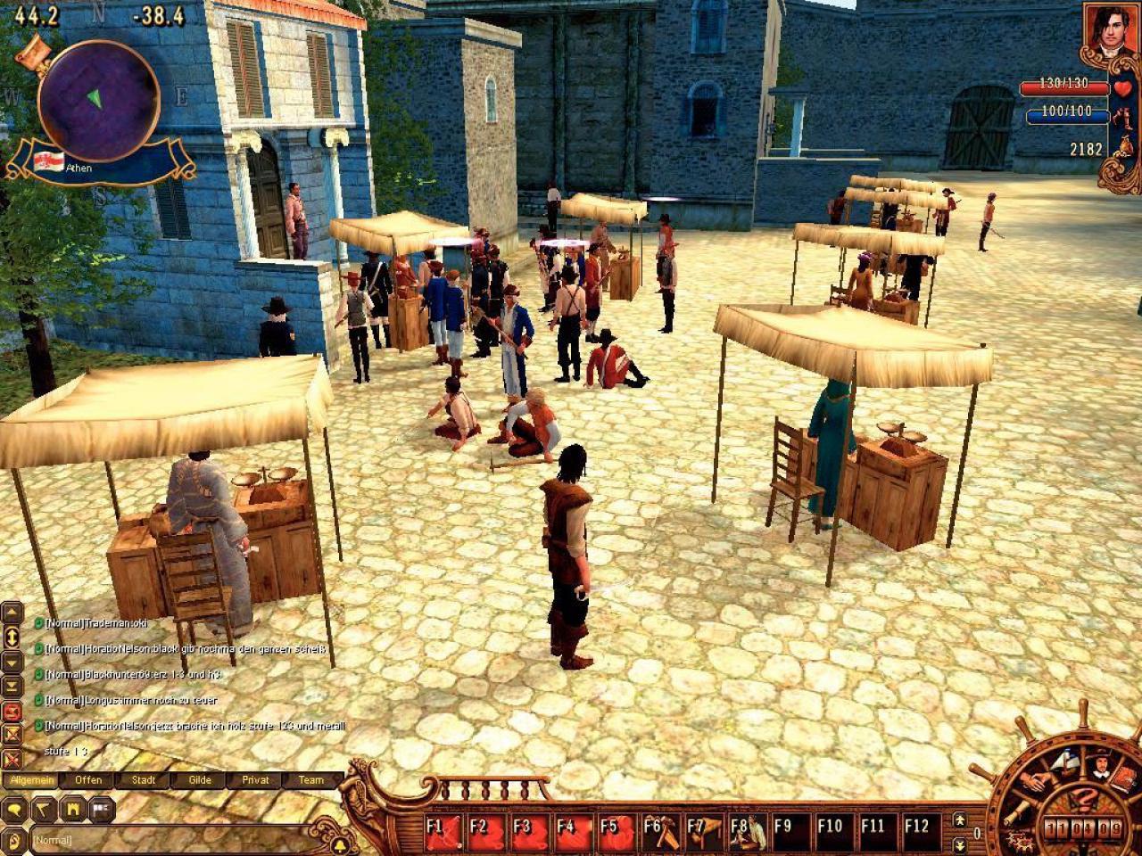 [26/04/2007] Volksauflauf am Marktplatz: Der bislang einzige Server ist gut gefüllt, und die Städte sind mit Verkaufsständen anderer Spieler förmlich gepflastert. 