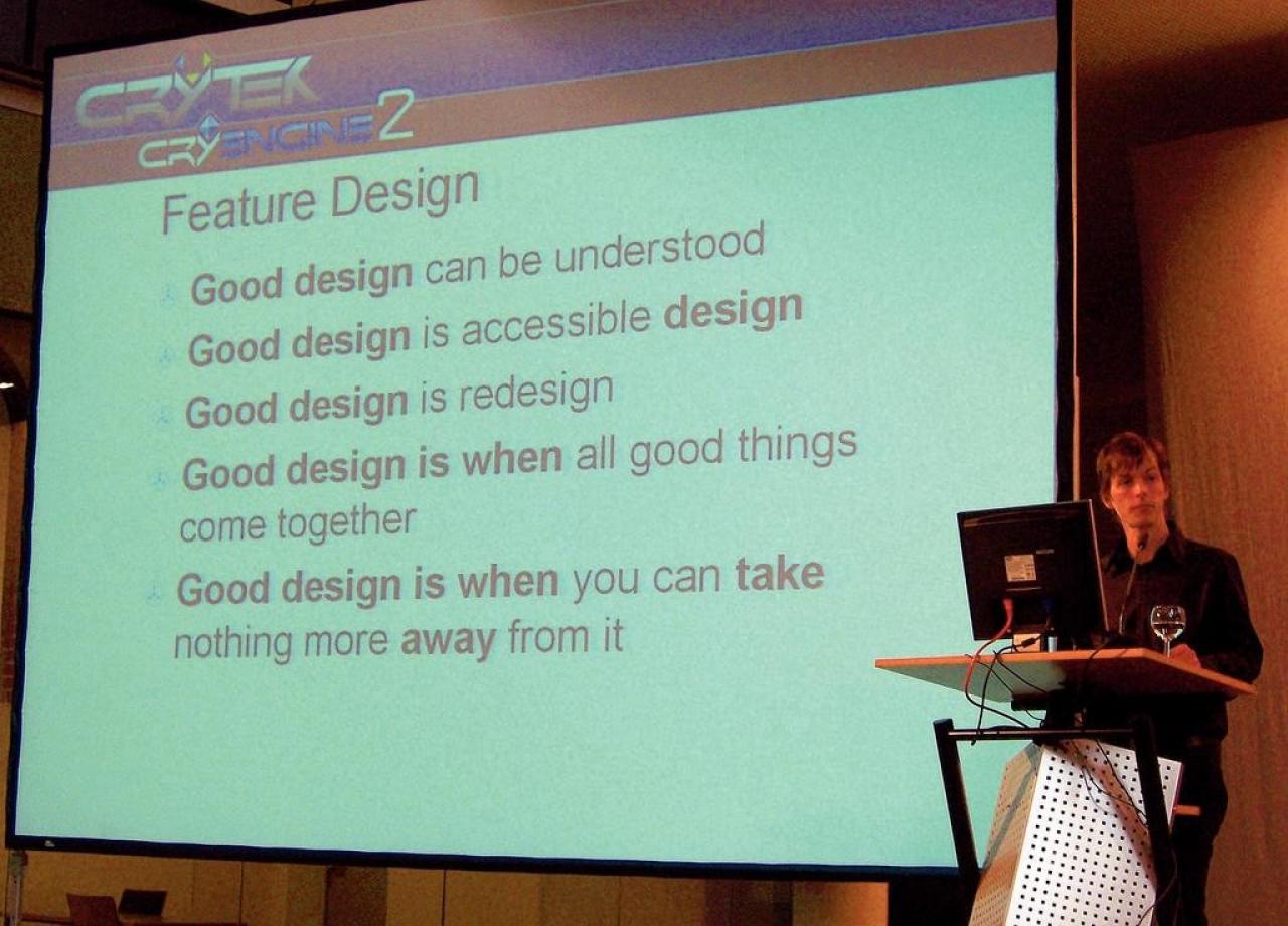 [30/05/2007] Design nach klaren Vorgaben. Ein Riesenteam wie Crytek braucht neben klaren Strukturen auch eine Philosophie, wie Lead-Designer Bernd Diemer darstellt. 