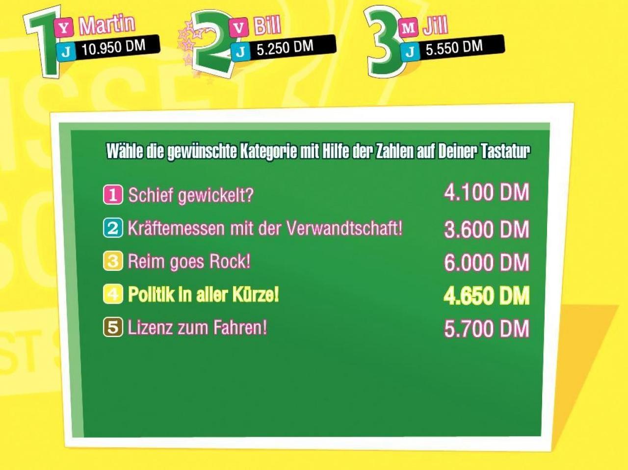 [25/05/2007] Abwechselnd können wir aus fünf Gebieten eins rauspicken. Die DM-Preise zeigen den Schwierigkeitsgrad. 
